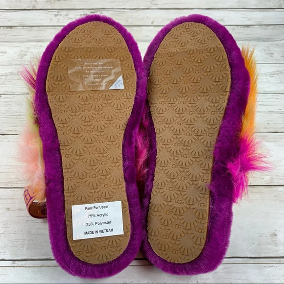 Ugg Fluff Yeah Tie Dye Slides Fluffy Slippers Orange Yellow Purple Logo - Picture 8 of 8